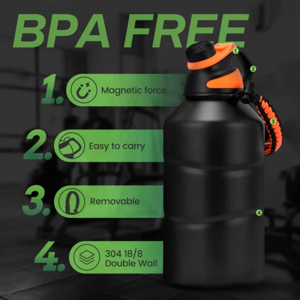 65 oz Stainless Steel Sports Insulated Water Bottle Thermo Flask With Magnetic Cup - Image 6